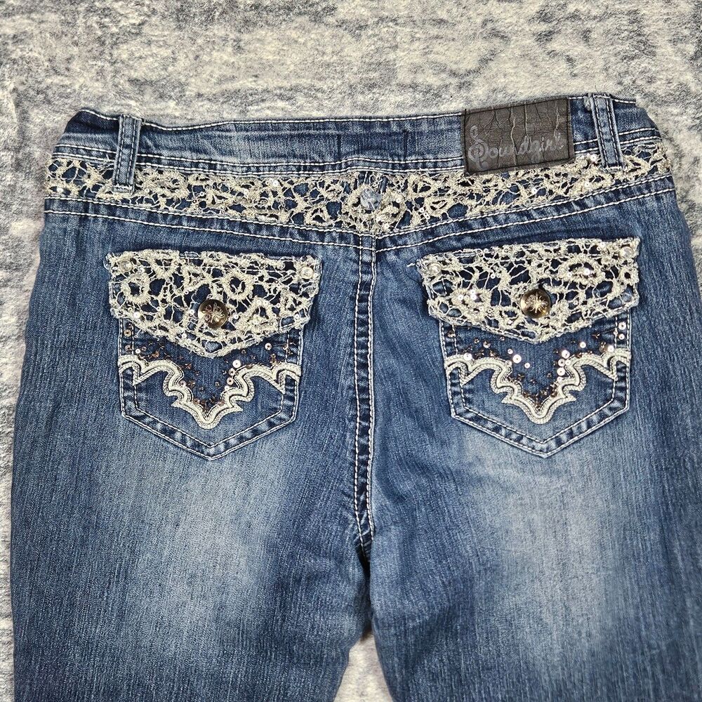 Soundgirl Bootcut Jeans Women Size 13 Blue Embroidered Medium Wash Whiskers